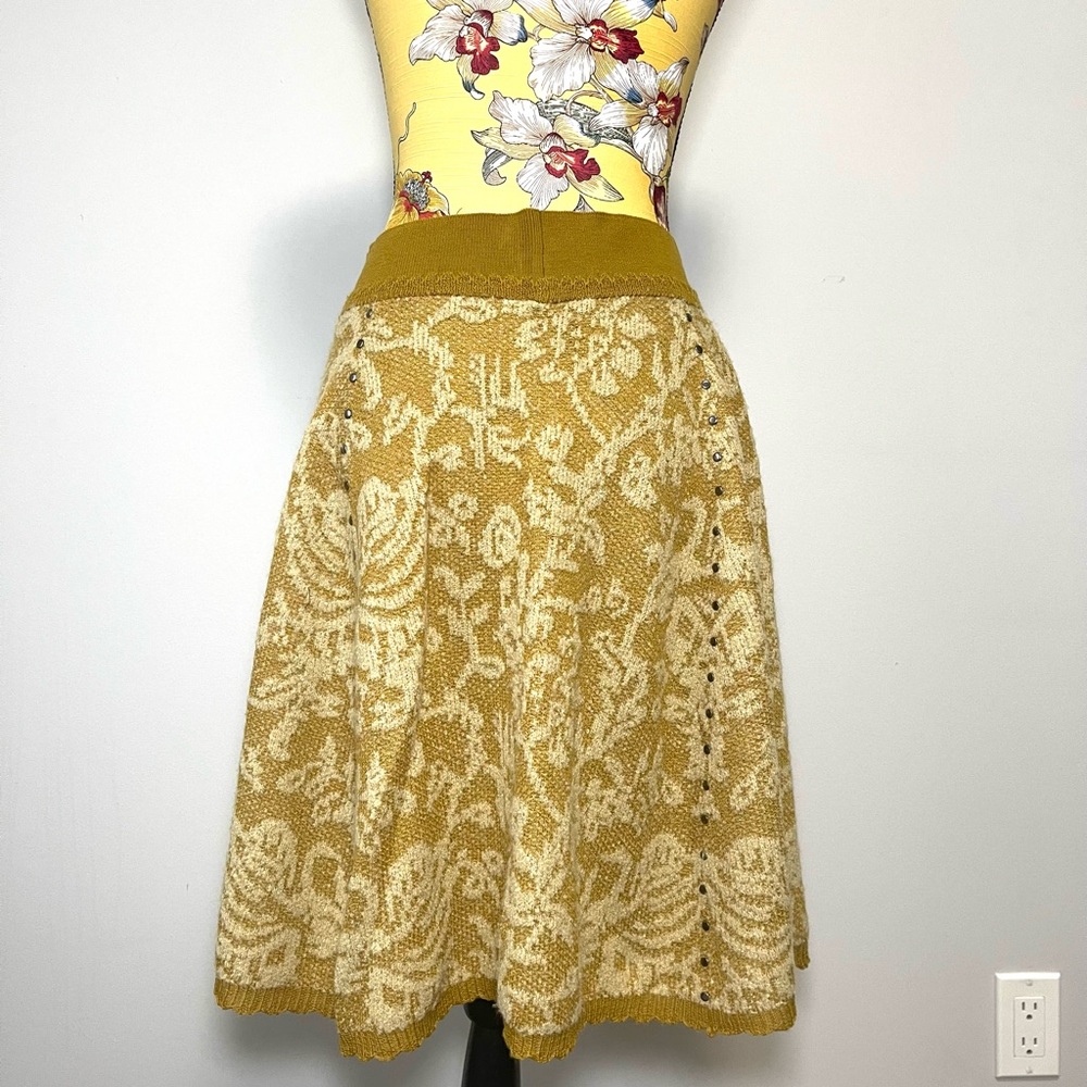 Anthropologie Moth Elegant Mustard Floral A-line Skirt Size Medium